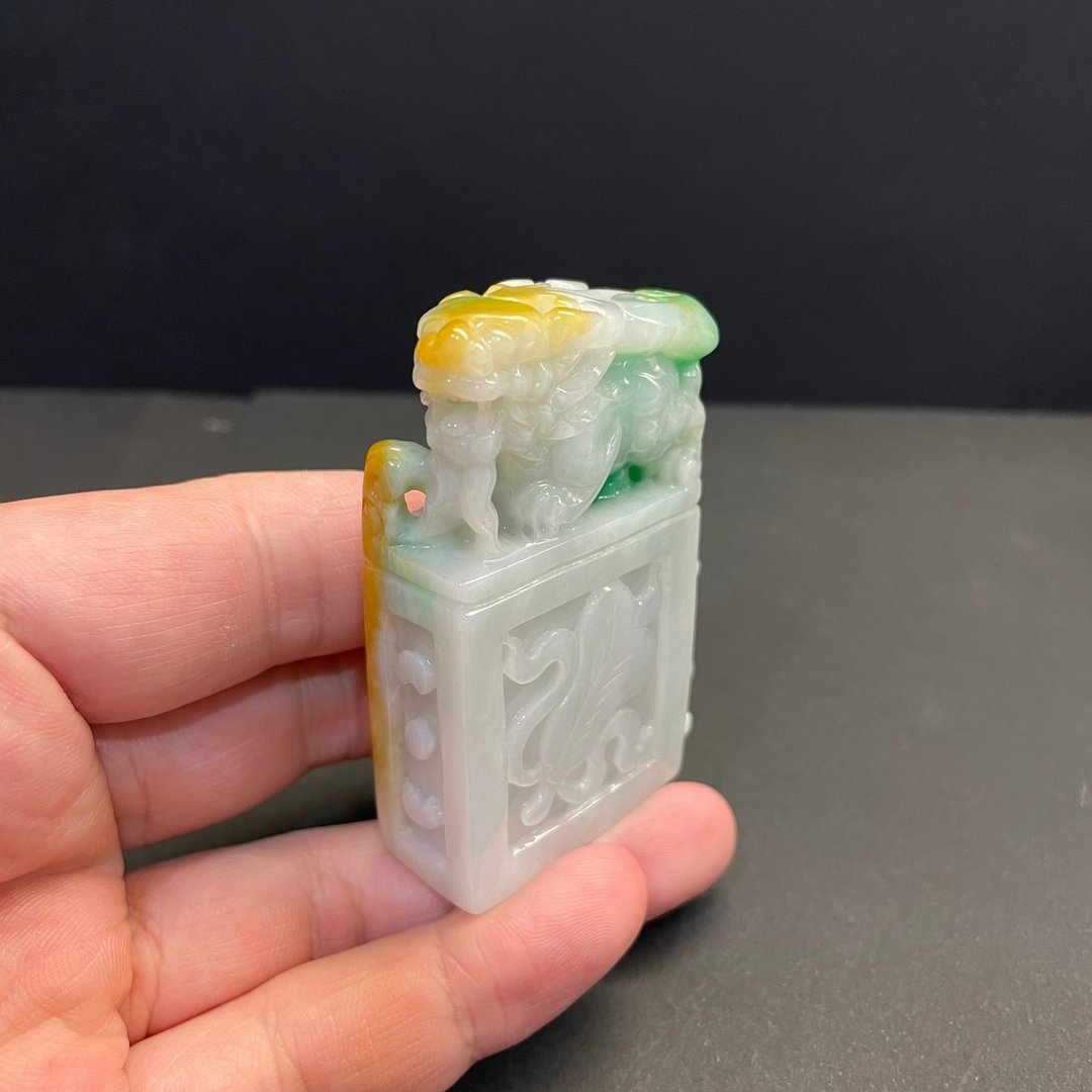 瀚玉珠宝 天然翡翠 三彩貔貅印章 翡翠印章 黄加绿 翡翠印章专卖 - 其他 - 玉石 