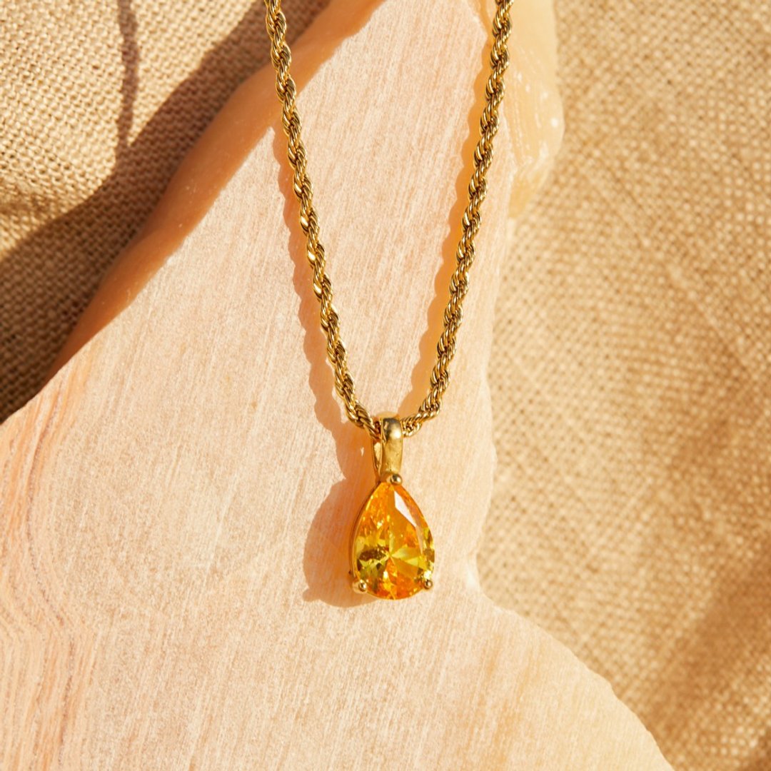 新品! ANJI 18K 黄锆石 麻花项链 顶级镀K金 欧美 - 项链 - 不锈钢 黄色