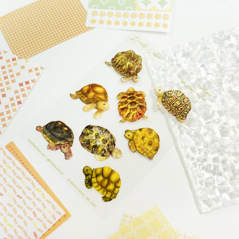 【陆龟先生】水彩插画 防水白墨PET贴纸 手帐 爬虫 自然 - 贴纸 - 纸 卡其色