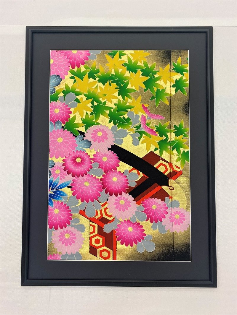 以日式色打挂和服制作的艺术挂画 友禅和服 和风现代 和风摆设 - 墙贴/壁贴 - 丝．绢 黑色