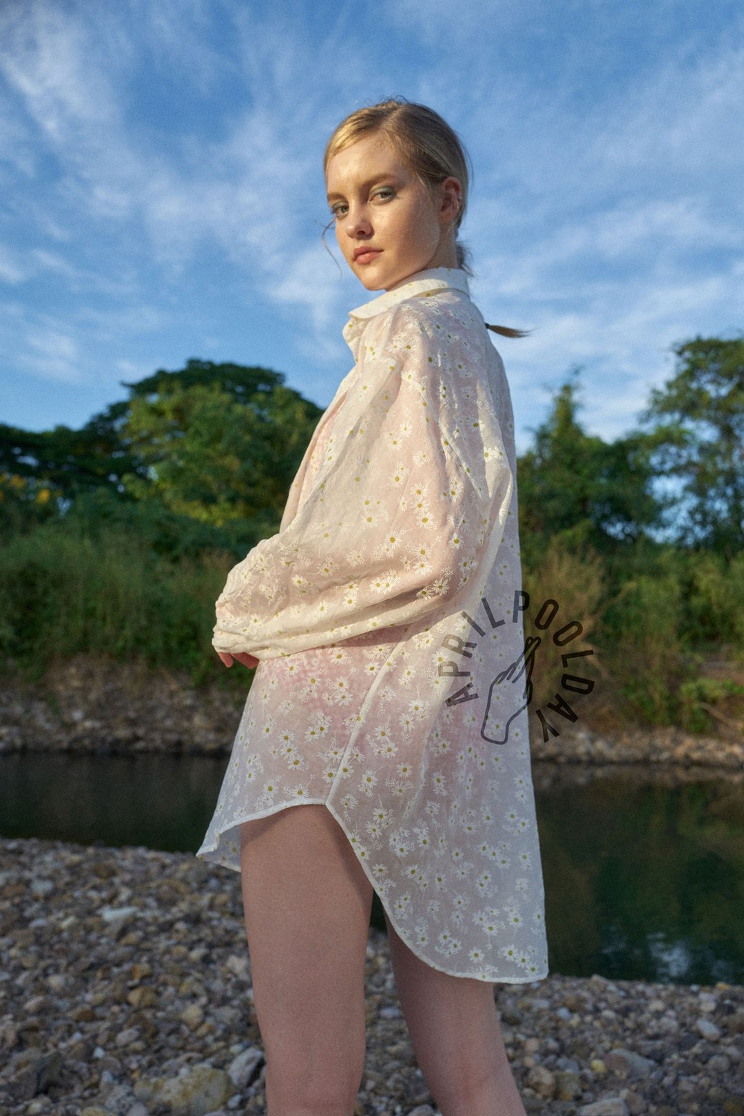 Aprilpoolday / SPRING TUNIC / White Camomile / L - 女装衬衫 - 棉 