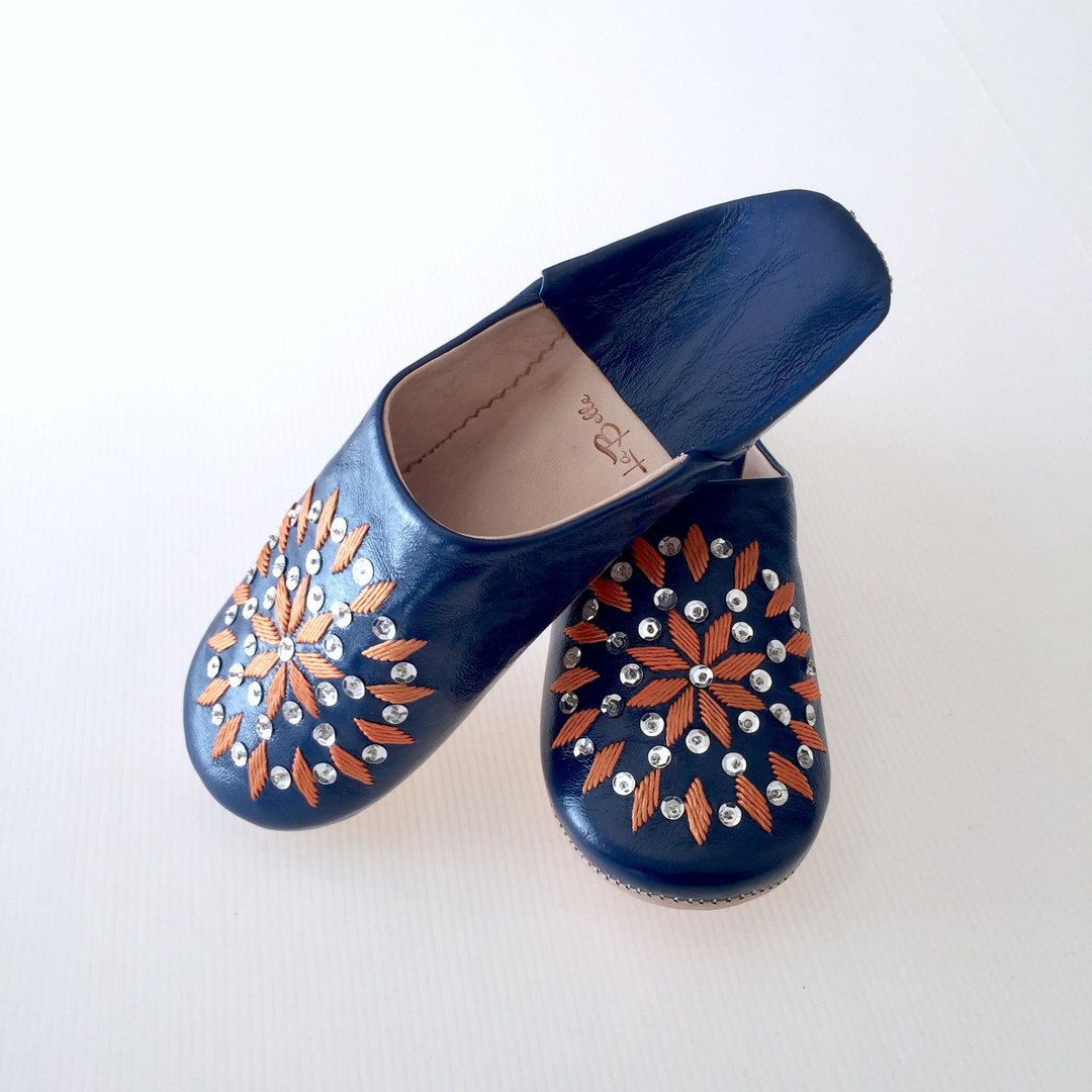 Babouche Leather Slippers/Navy blue/拖鞋 - 其他 - 真皮 蓝色