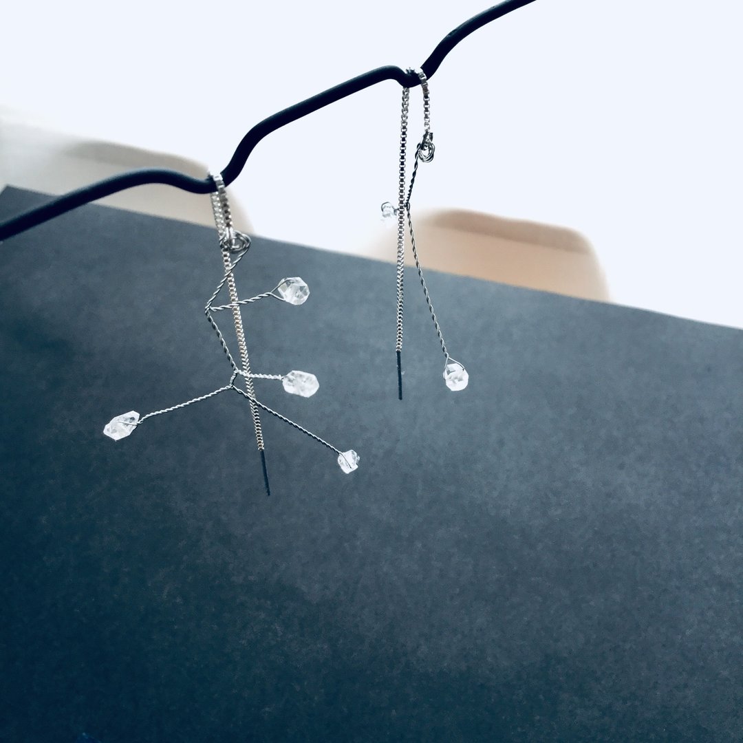 Interstellar 2: Herkimer diamond silver925 chain earrings - 耳环/耳夹 - 纯银 透明
