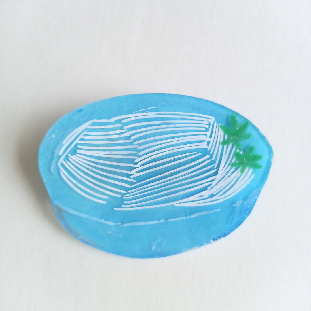 Somen brooch One-of-a-kind hand-painted - 胸针 - 塑料 蓝色