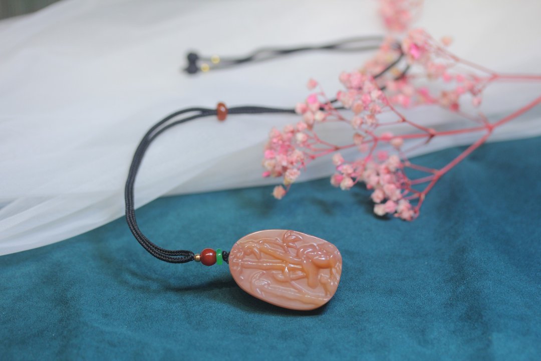 【节节高】三彩玉项链| 竹节吊坠| 竹报平安挂件| 寓意事业高升 - 项链 - 玉石 粉红色