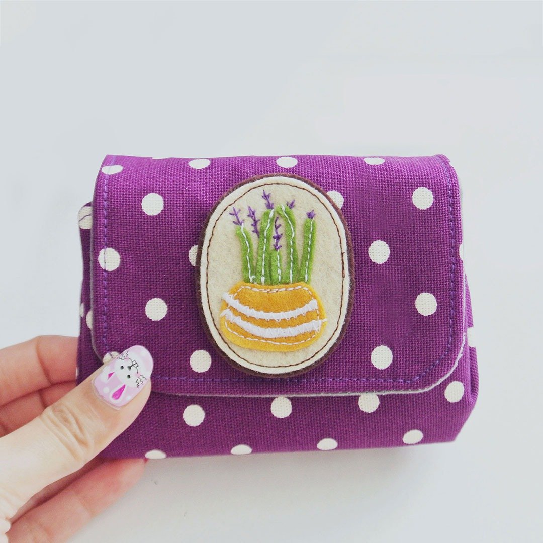 Small Purse, Change Pouch, Coin Purse - Cactus Lovers (J) - 皮夹/钱包 - 棉．麻 紫色