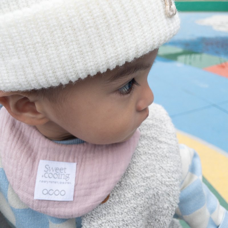 Pazzy Bib 纯色围兜-精巧粉灰 - 围嘴/口水巾 - 棉．麻 粉红色