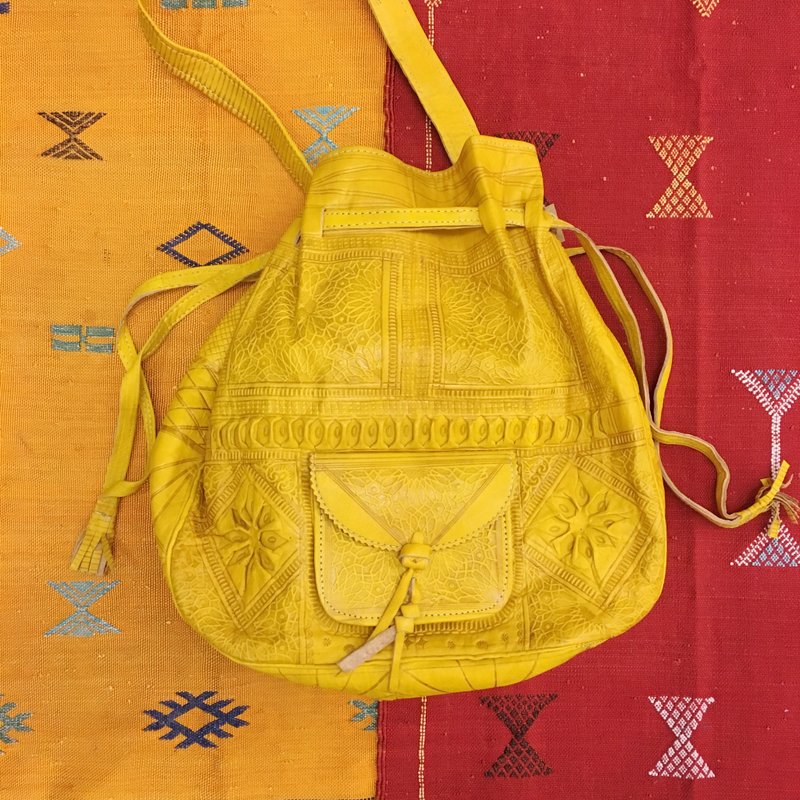 摩洛哥 手工 芥黄 骆驼皮 侧背包 斜背包 水桶包 民族风 配件 - 侧背包/斜挎包 - 真皮 黄色