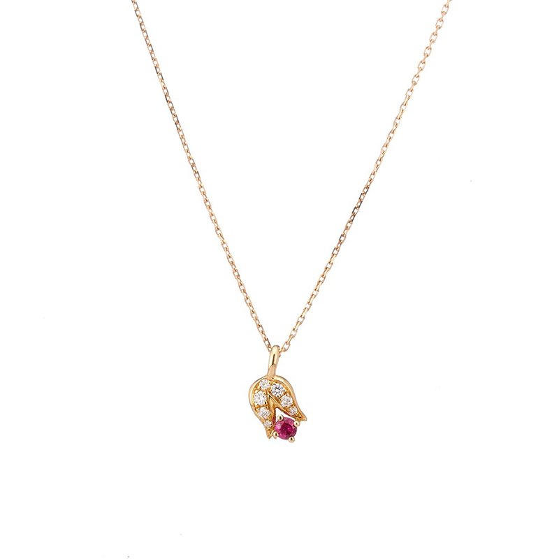 18K金真钻红宝 郁金香项链 - 项链 - 贵金属 金色