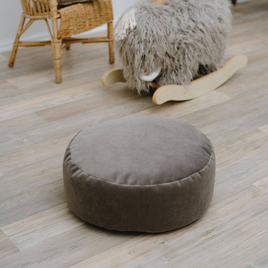 Peanut small velvet round bean bag chair - toddler nursery floor cushion - 椅子/沙发 - 其他材质 咖啡色