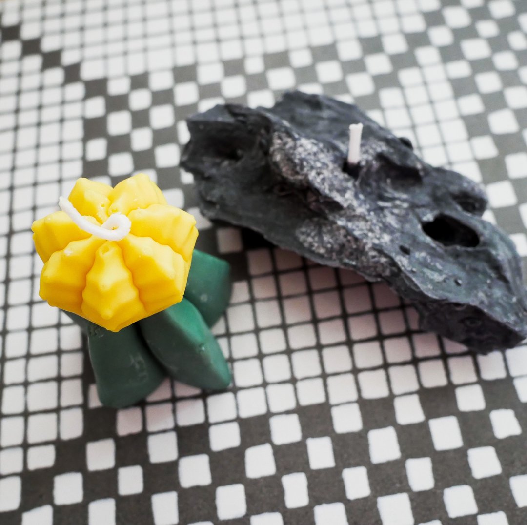 Stone candle and cactus candle set - 蜡烛/烛台 - 蜡 黄色