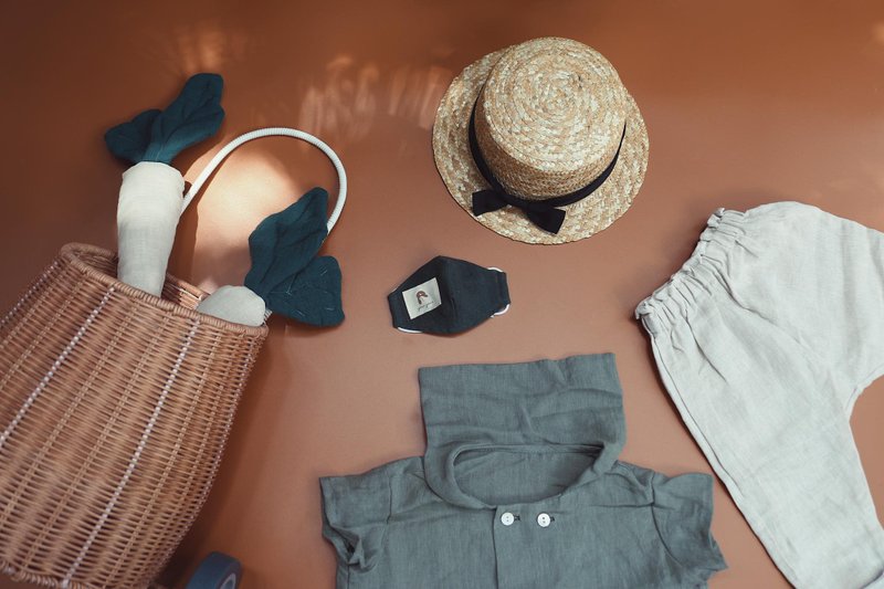 【Off-season sale】Collar Linen, bleached, shirt, pants, eucalyptus green - 童装礼服/连衣裙 - 棉．麻 绿色