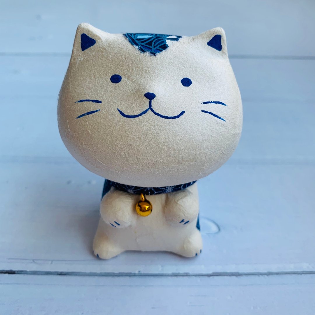 幸福多良福猫-迷你尺寸-和纸蓝色猫 招财猫 - 玩偶/公仔 - 纸 