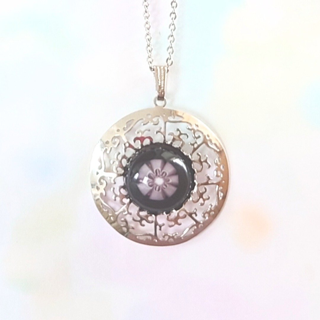 Round necklace with cloisonne millefiori pattern - 项链 - 玻璃 紫色
