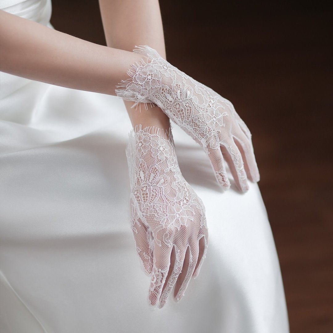 Short french lace gloves - 手套 - 聚酯纤维 白色
