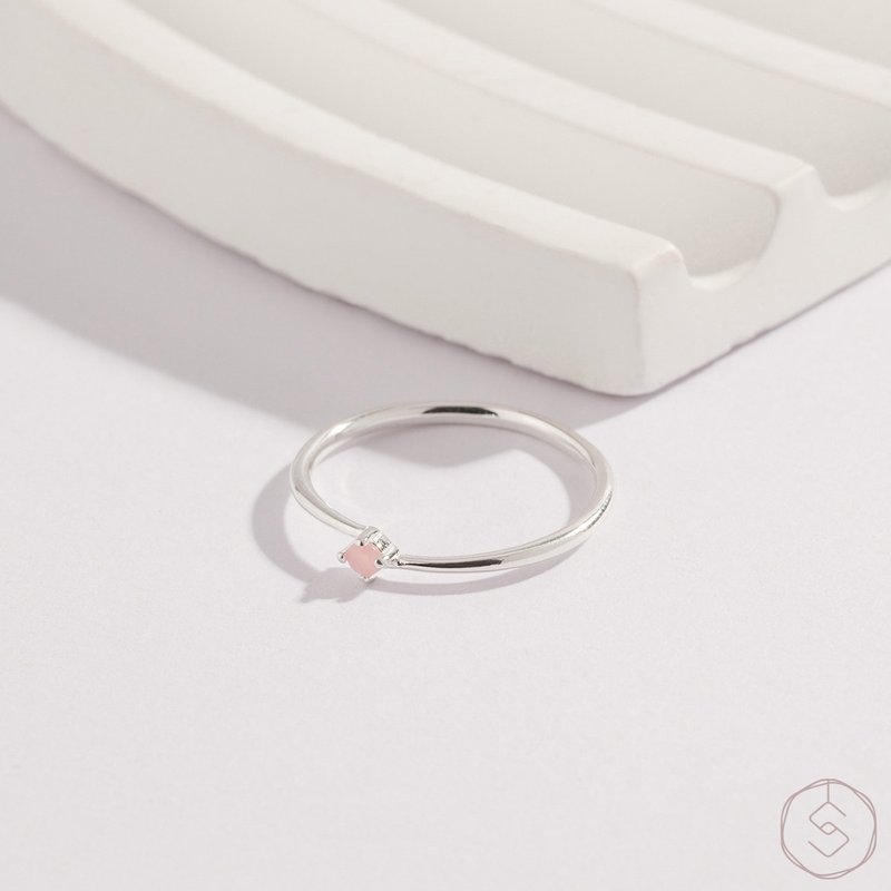 缪思MUSE | 粉欧泊 S925纯银 | 经典单钻线戒 - 戒指 - 水晶 粉红色