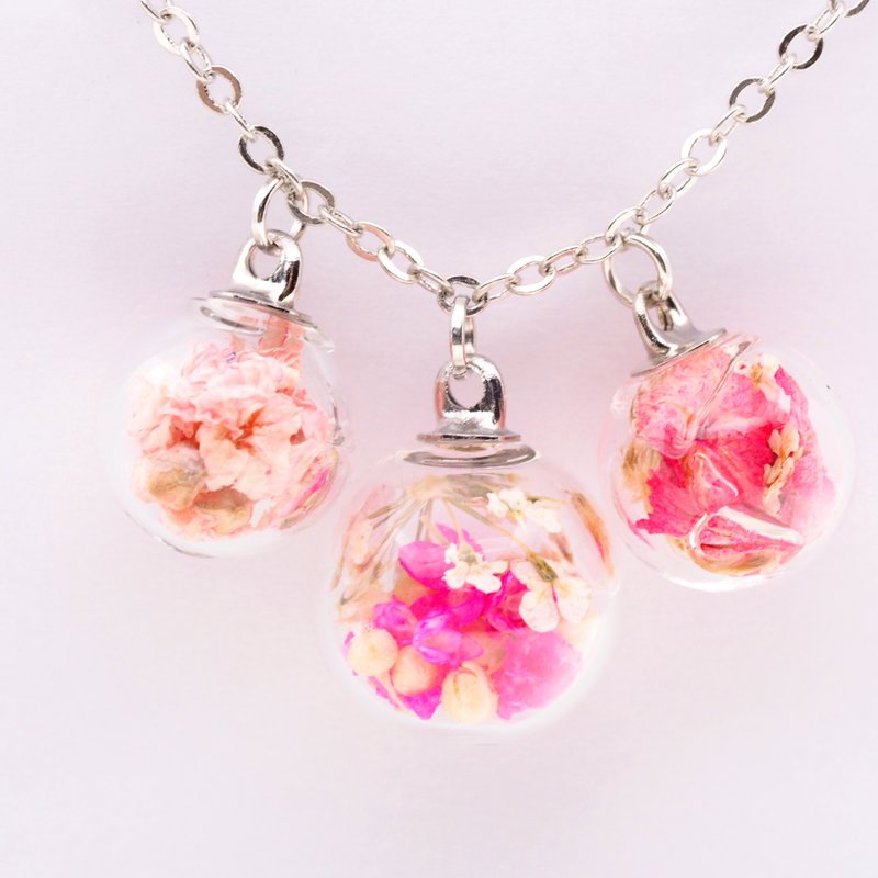 “爱家作-OMYWAY”DIY手工制作干花3颗玻璃球颈链 - 颈链 - 玻璃 白色