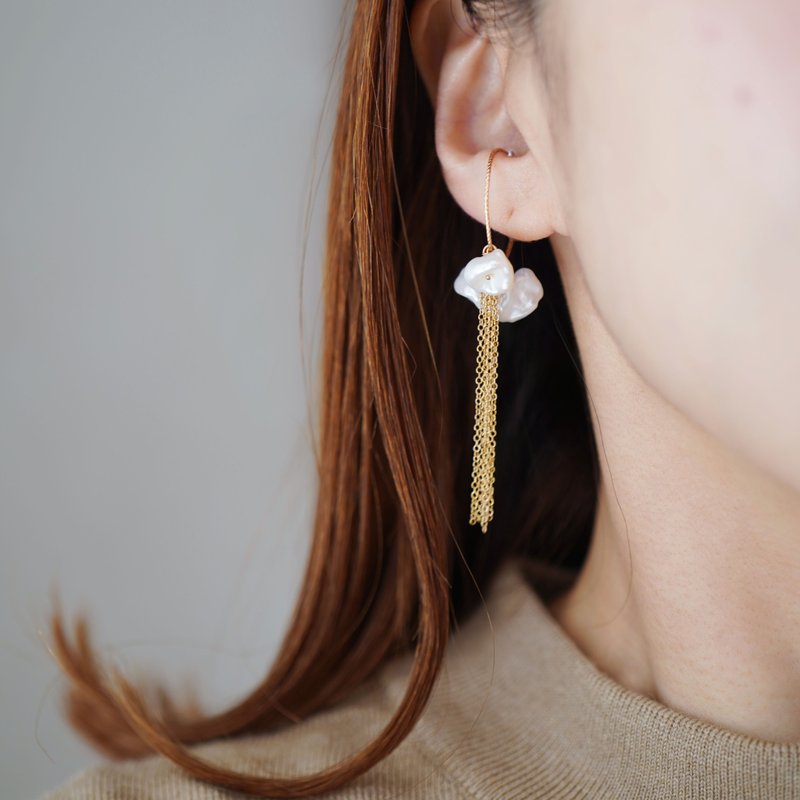 14KGF 单颗珍珠耳环 C - 耳环/耳夹 - 其他金属 多色