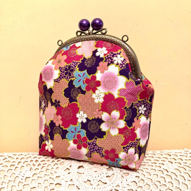 MBC 人手制 和风樱花 口金 18cm框 口金包 - 侧背包/斜挎包 - 棉．麻 紫色