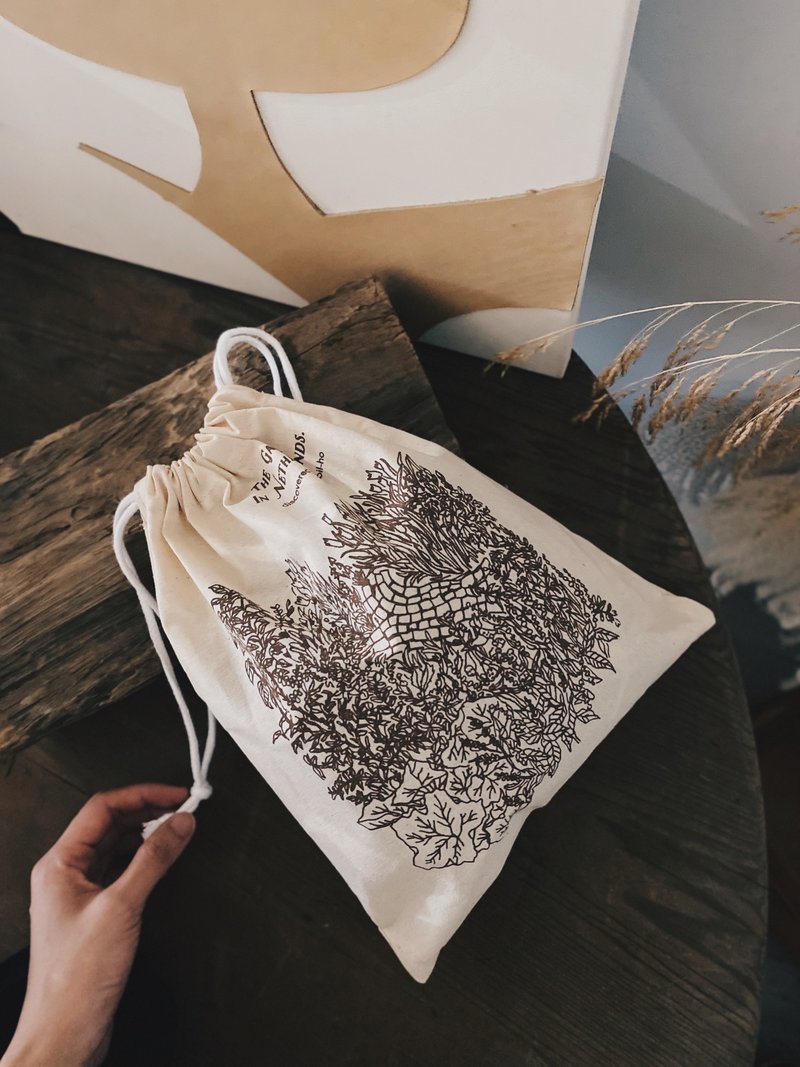 荷兰花园 棉质束口袋  收纳袋 分装袋  31X25cm - 化妆包/杂物包 - 棉．麻 咖啡色