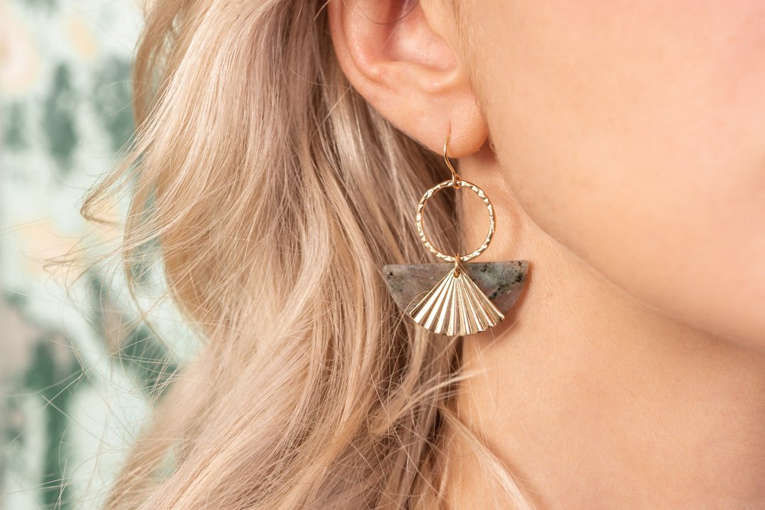 Zoaje VIETNAM 耳环 14K注金, 天然拉长石 - 耳环/耳夹 - 贵金属 绿色