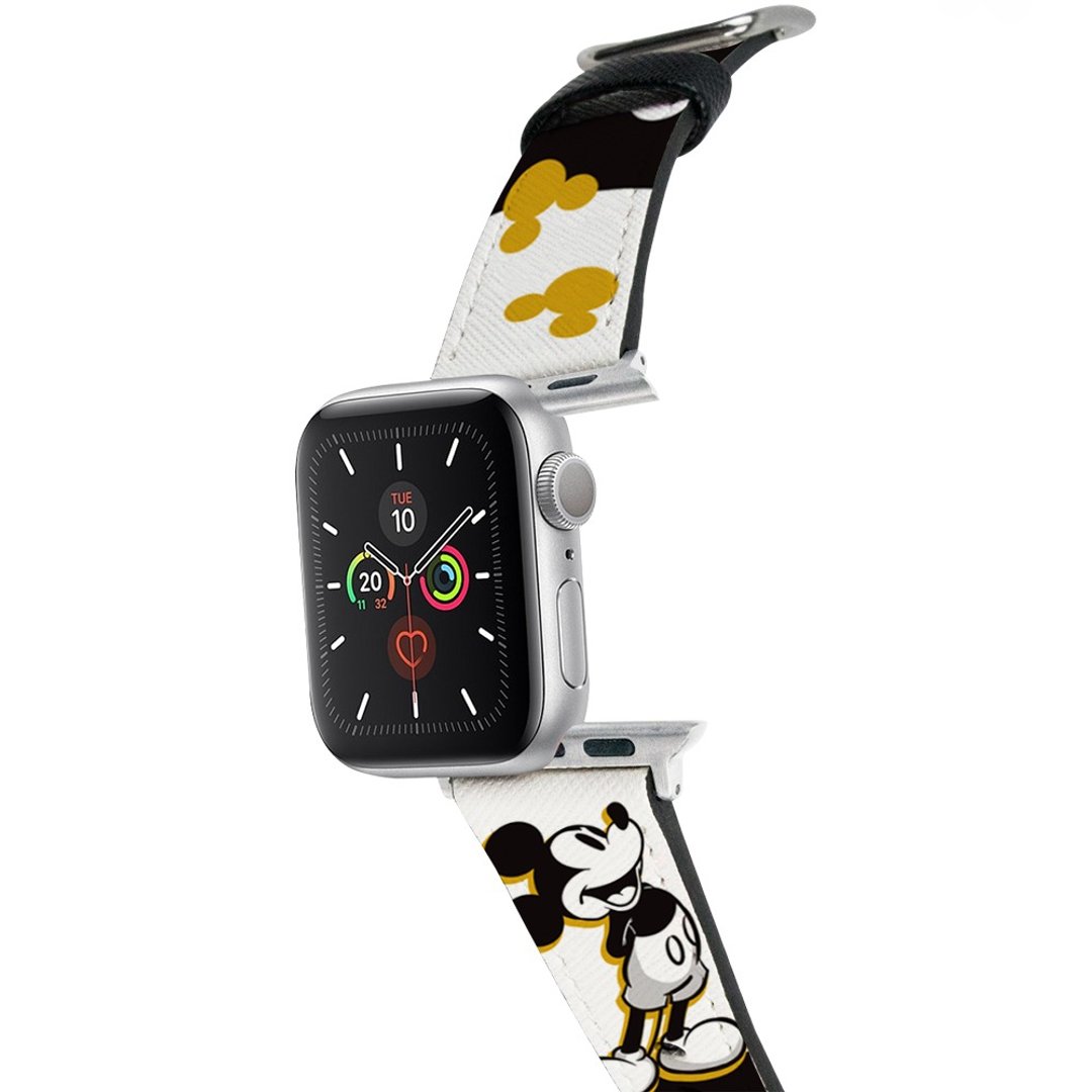 【Hong Man】迪士尼系列 Apple Watch 皮革表带 黑白米奇 - 表带 - 人造皮革 黑色