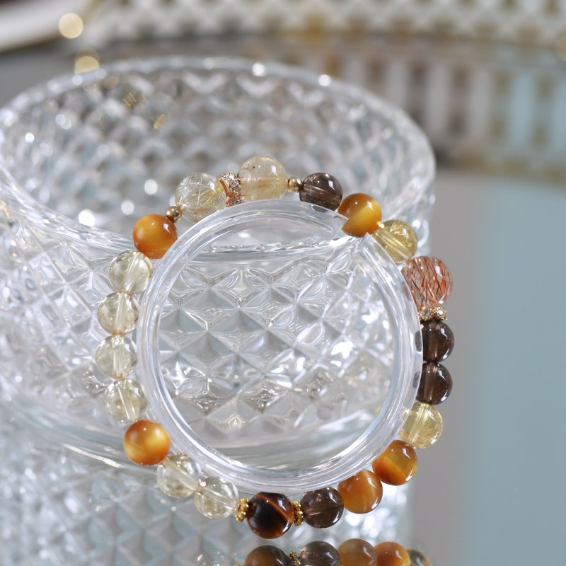 黄发财MINI纯天然黄水晶虎眼石金发晶设计款水晶手串男女招财链 - 手链/手环 - 水晶 橘色