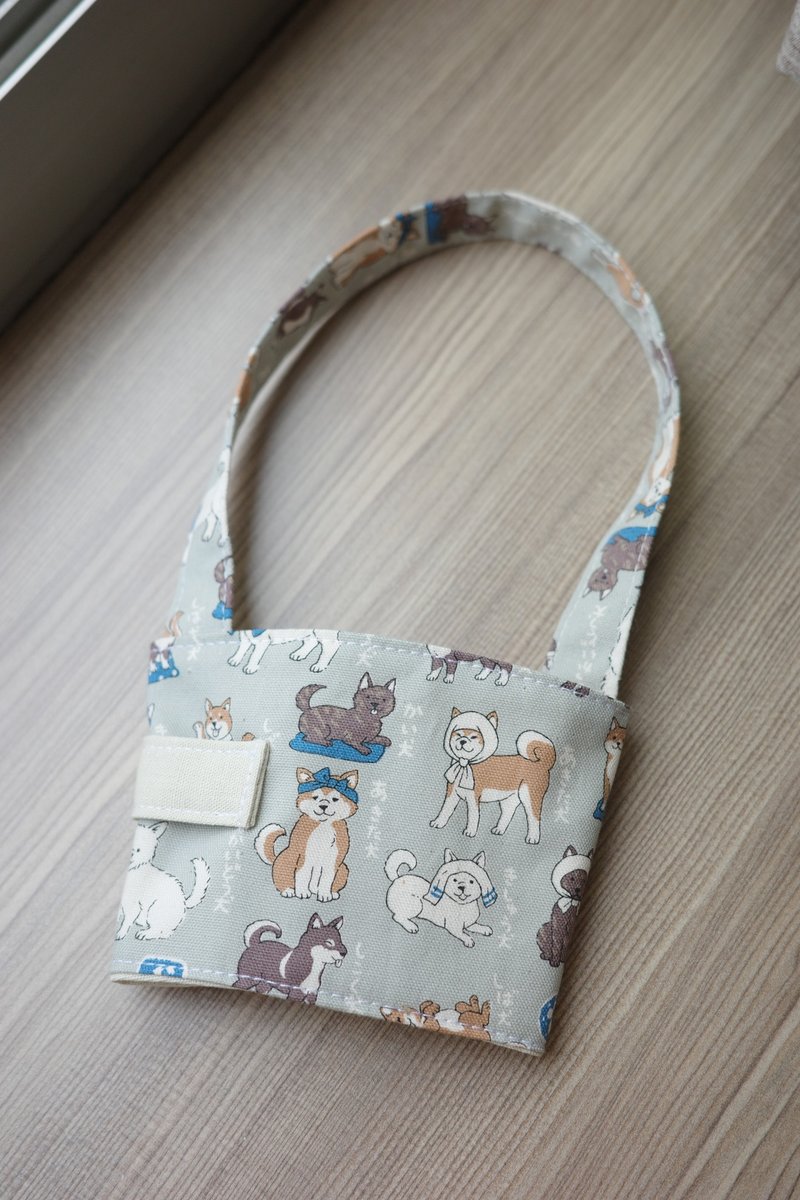 狗狗们 灰 - 环保杯套 饮料提袋 饮料杯套 | 海柏手作 - 随行杯提袋/水壶袋 - 棉．麻 