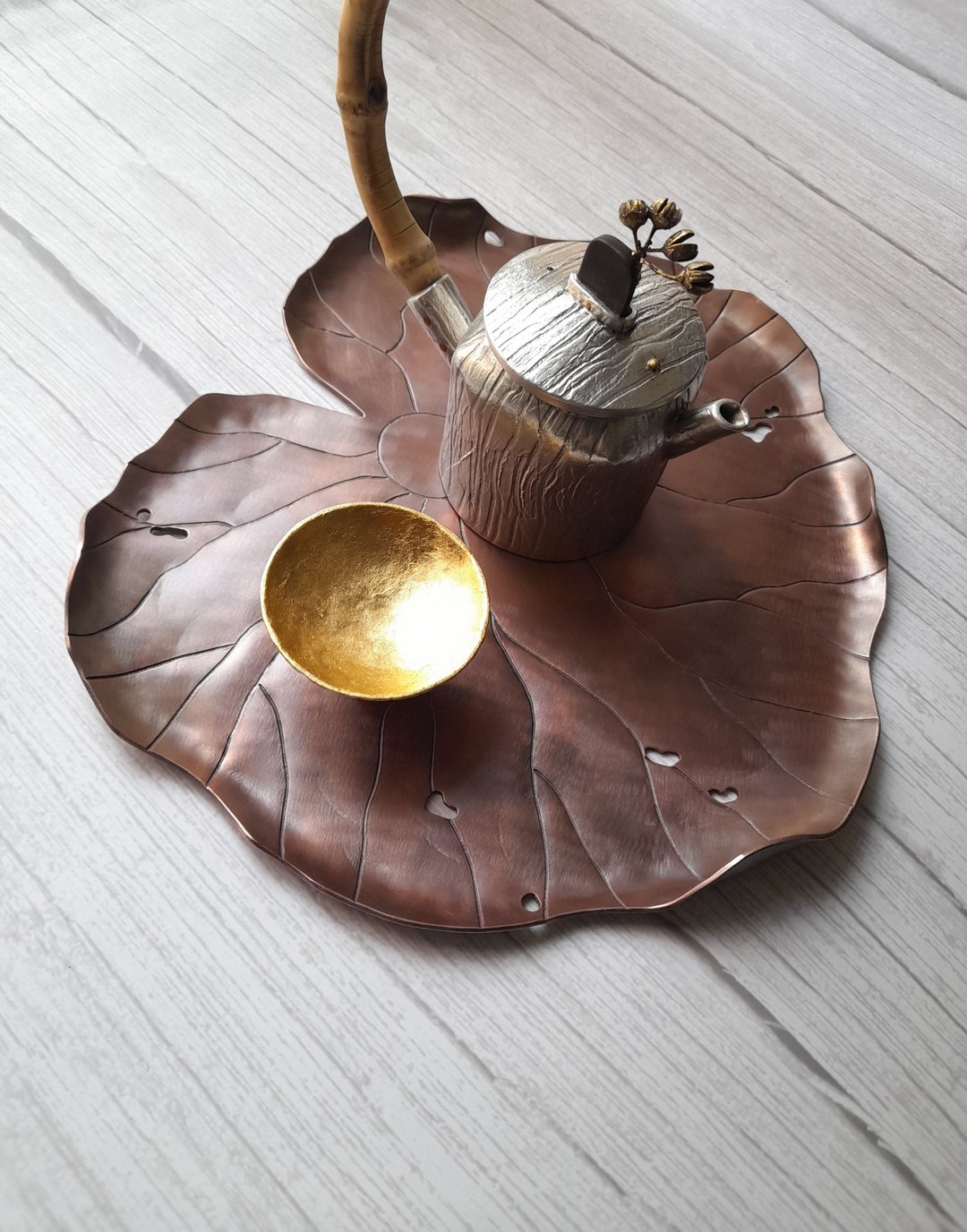 手制红铜荷叶茶盘【谷雨-应春】 - 茶具/茶杯 - 铜/黄铜 咖啡色