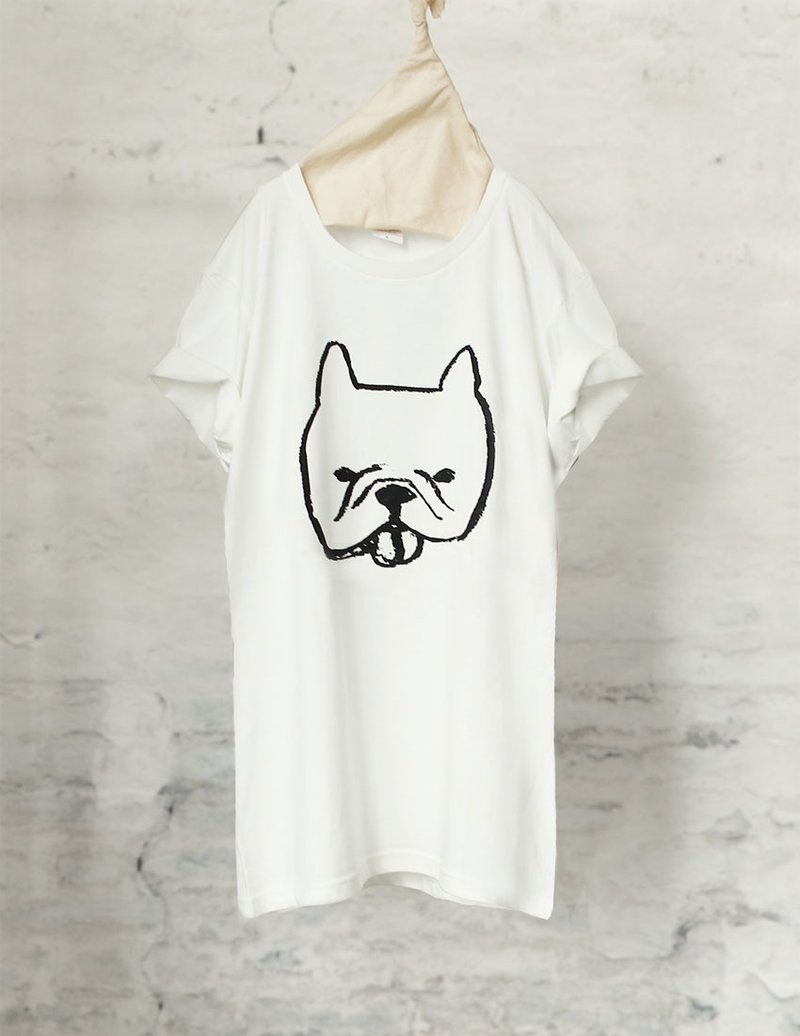 French bulldog T-shirt French Bulldog T-shirt (White / Gray) 【DOG】 - 男装上衣/T 恤 - 棉．麻 白色