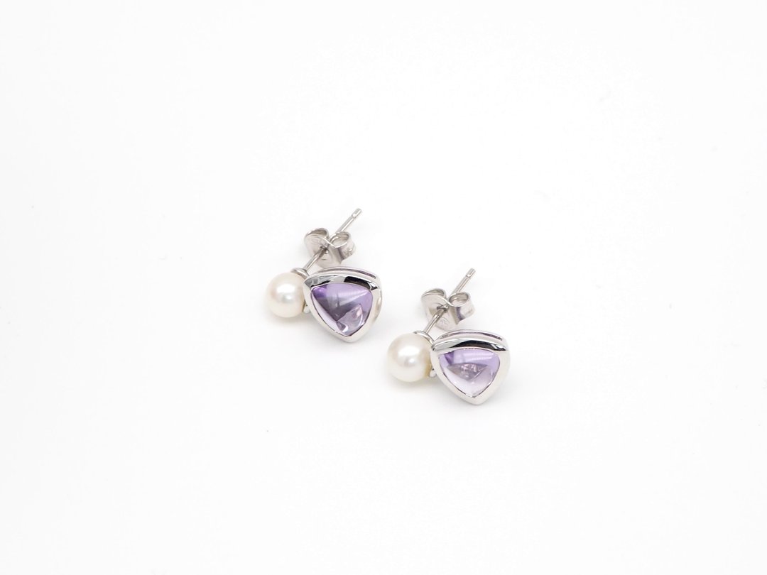 雪点SNOW。纯银镀K金。耳环earring <珍珠紫水晶> - 耳环/耳夹 - 宝石 