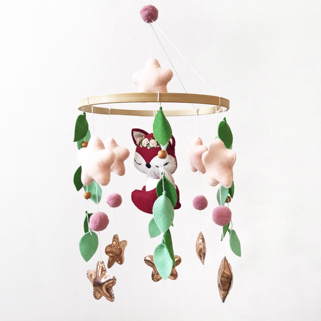 Woodland baby mobile girl, Fox mobile, Forest baby mobile, Nursery crib mobile - 玩具/玩偶 - 环保材料 
