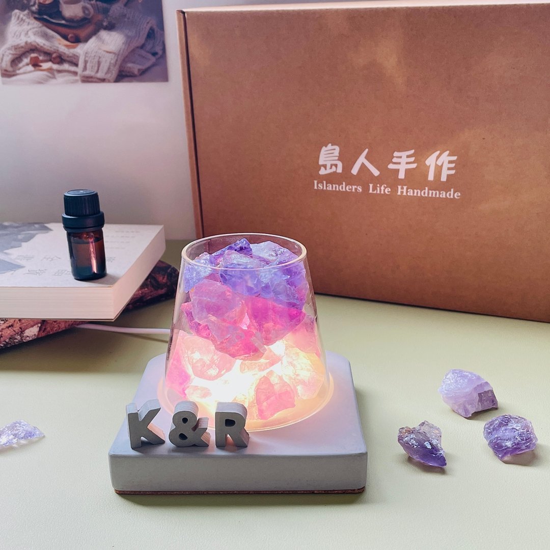 能量扩香水晶山【紫水晶的和谐与专注】水晶礼盒-( 水泥字要加购) - 香薰/精油/线香 - 水晶 紫色