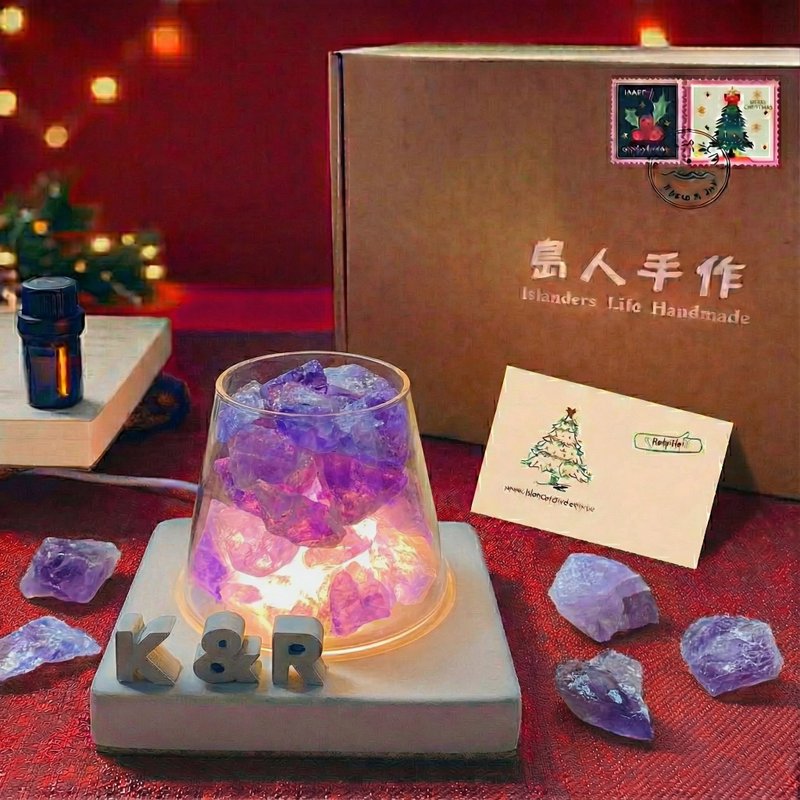 能量扩香水晶山【紫水晶的和谐与专注】水晶礼盒-( 水泥字要加购) - 香薰/精油/线香 - 水晶 紫色