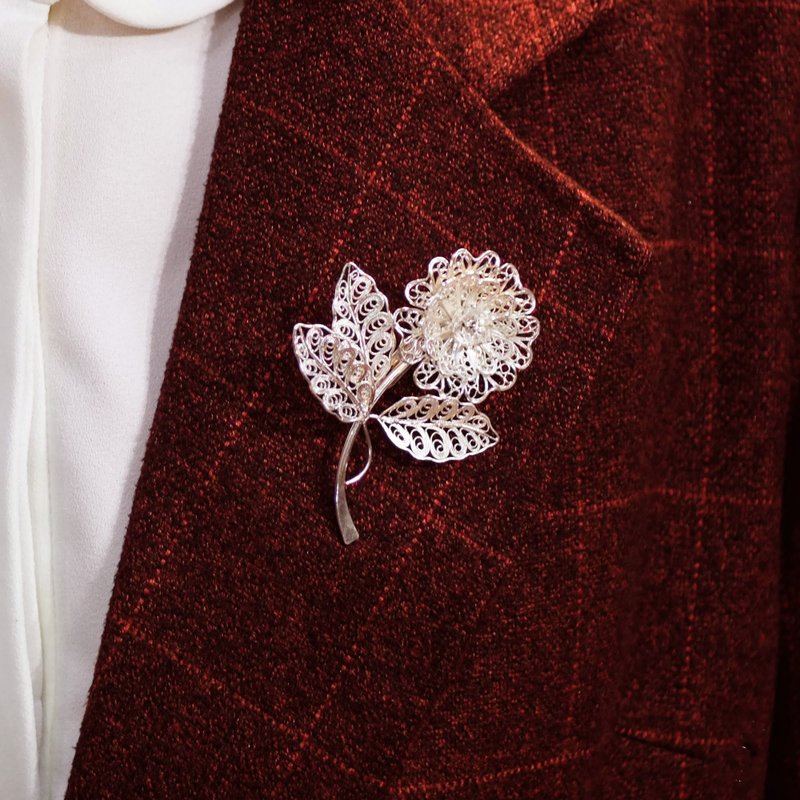 银向日葵翻领配件越南手工AG999 |珠宝艺术工作室 - 胸针 - 银 银色
