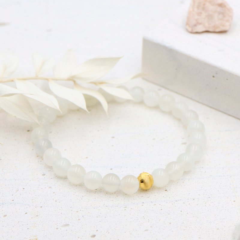 木村轻金饰 / 猫眼金珠水晶手环 - 月光石 9999黄金 - 手链/手环 - 24k 金 白色