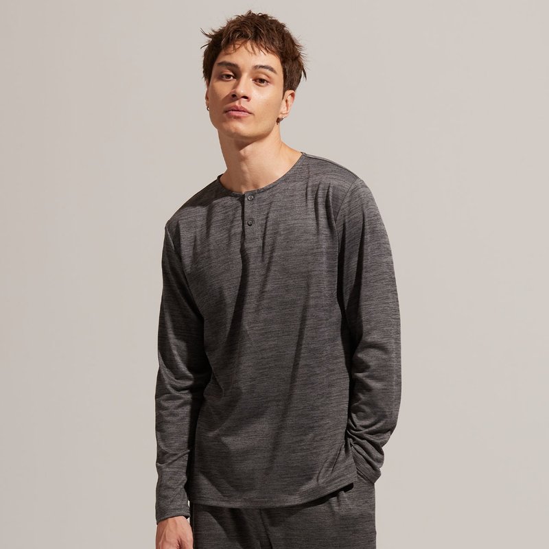 REBOOT瞬眠-亲肤半襟修身上衣-黑刚灰 - 男装上衣/T 恤 - 聚酯纤维 灰色