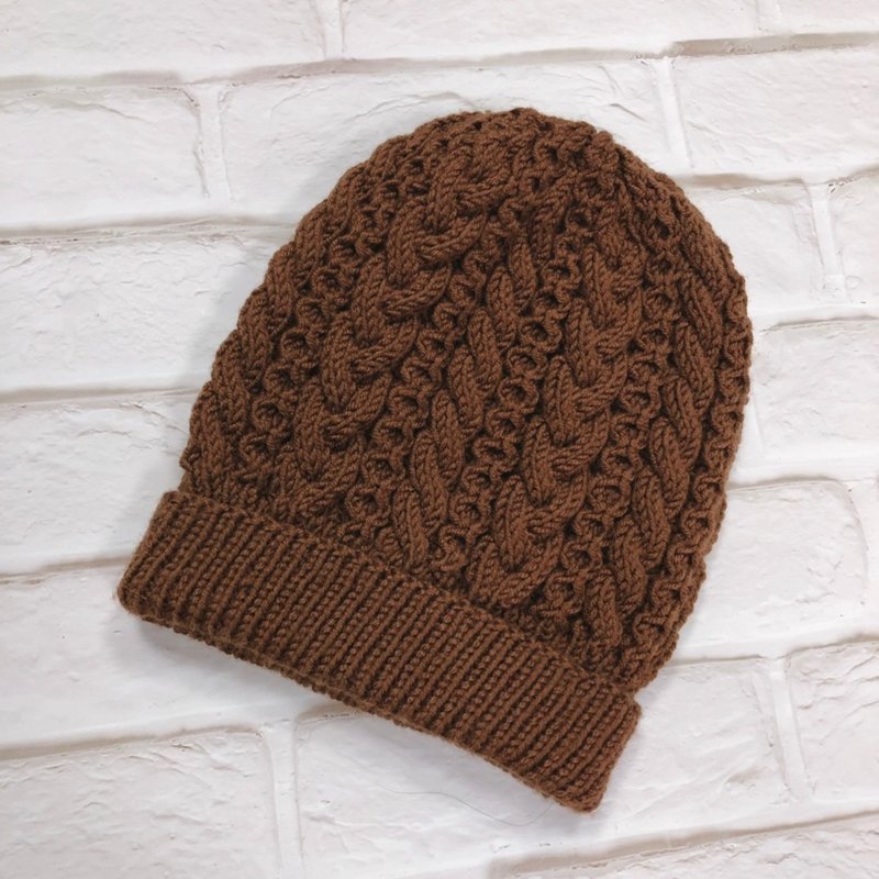 ChiChi手作-麻花毛线帽-毛线编织毛帽【不刺痒系列】 - 帽子 - 羊毛 咖啡色