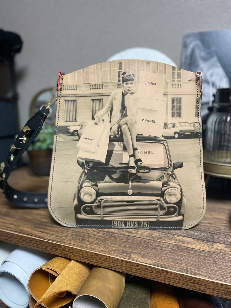 日本制造 时尚图纹皮革包 - 侧背包/斜挎包 - 真皮 咖啡色