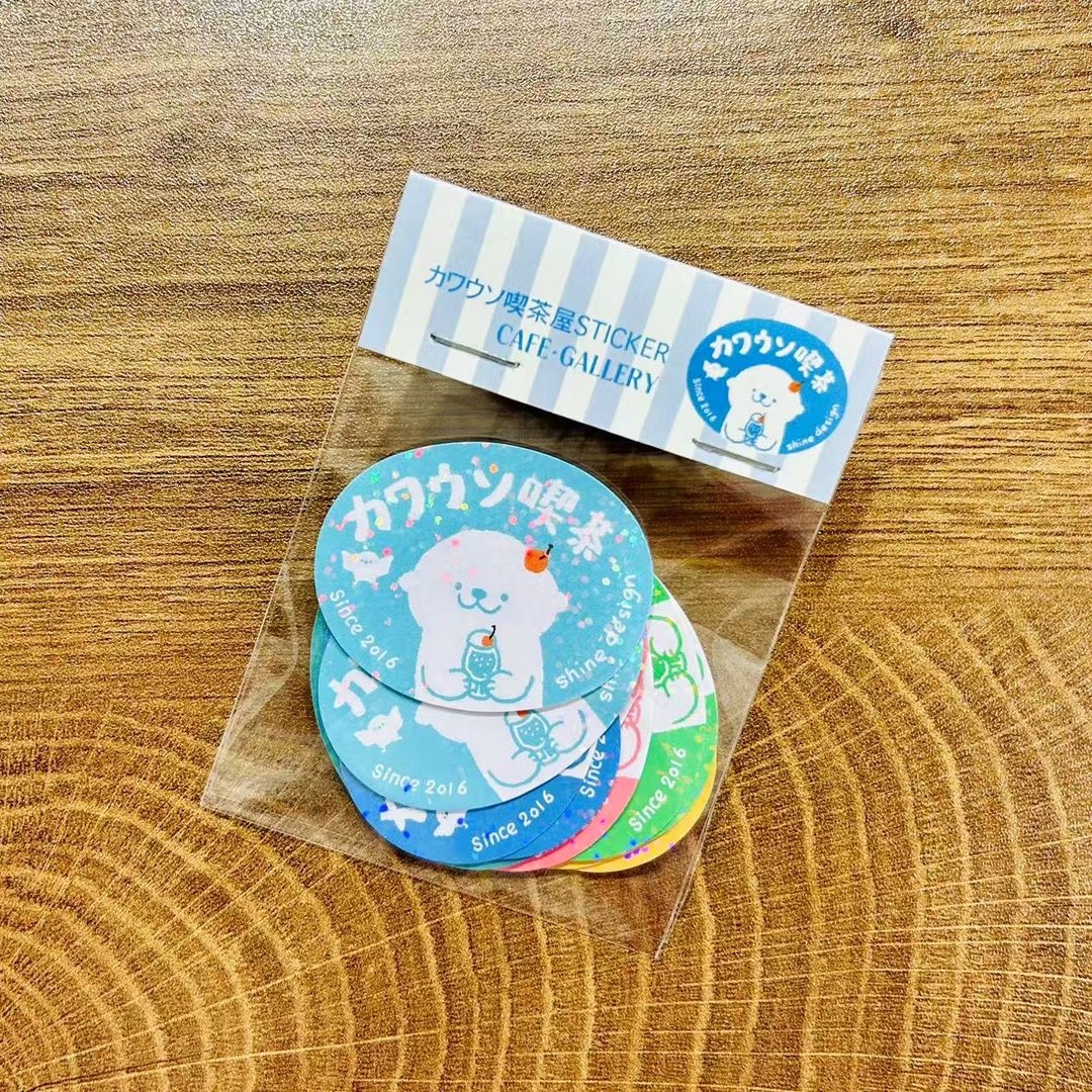 Shine原创可爱獭獭吃茶店闪亮PVC防水贴纸 - 贴纸 - 纸 