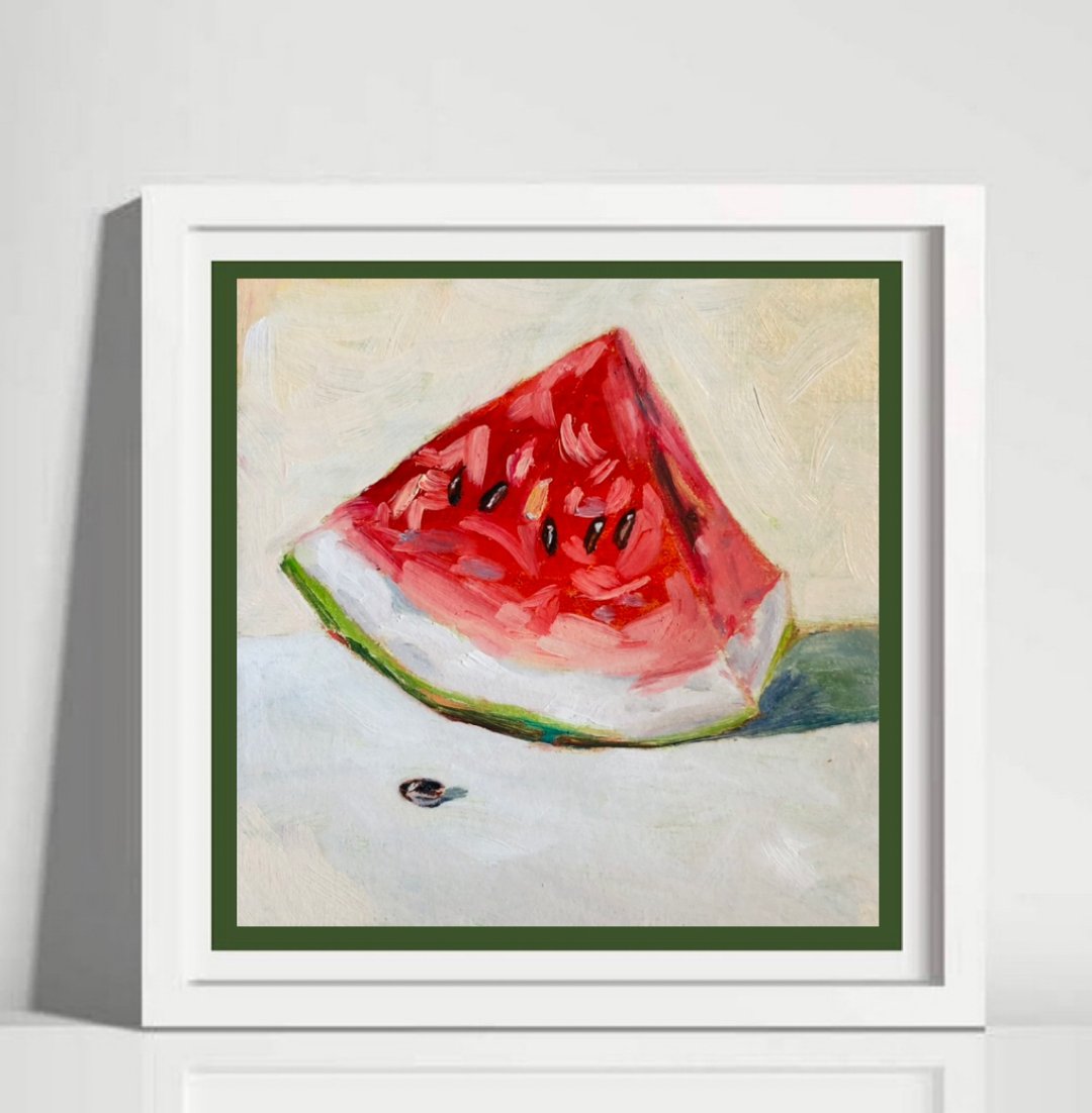 Watermelon original oil painting. Size 15x15 cm. Ready for ship. - 墙贴/壁贴 - 其他材质 红色