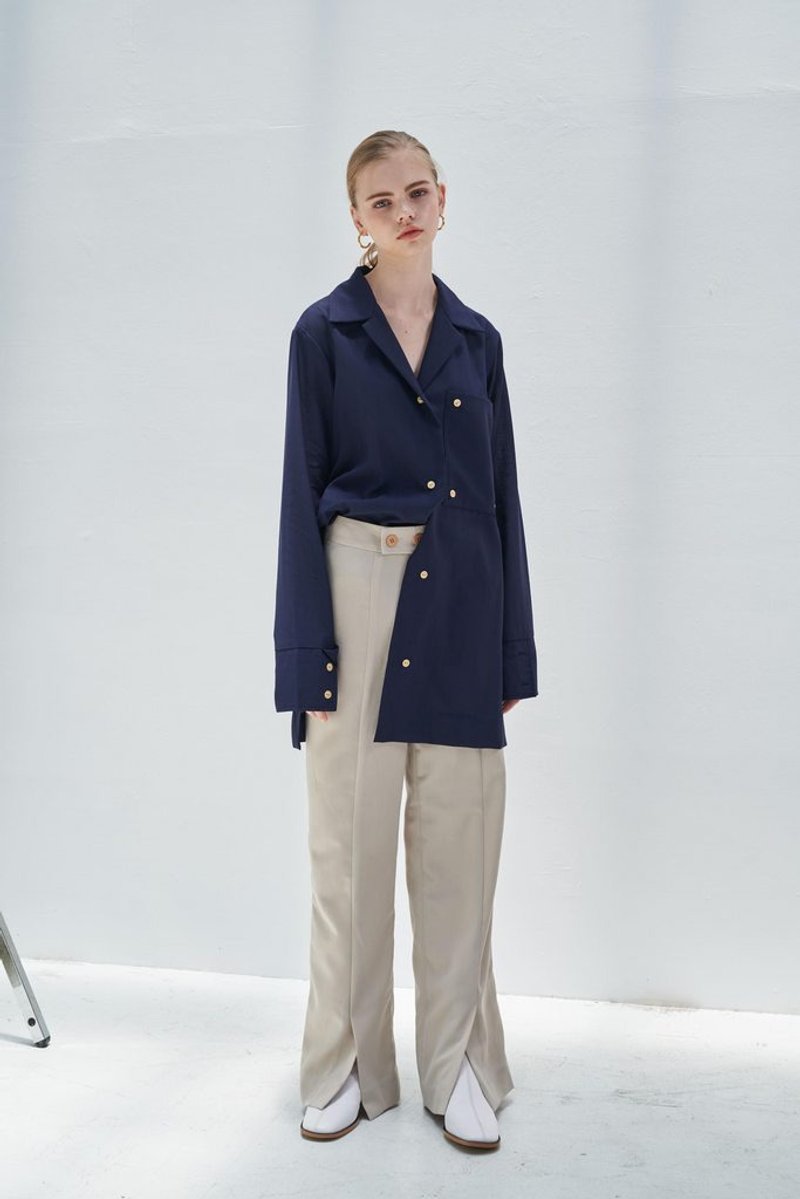 2019 A/W /简约/羊毛/混纺/开衩/长裤 - 女装长裤 - 棉．麻 粉红色