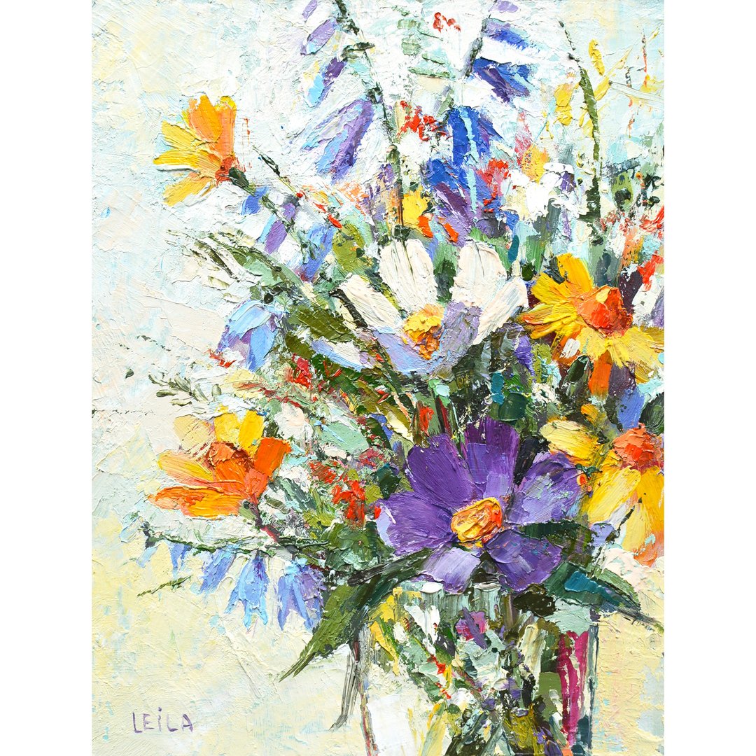 草地上的花朵 原创油画 浮雕 20x15cm 现代艺术 当代 - 插画/绘画/写字 - 其他材质 紫色
