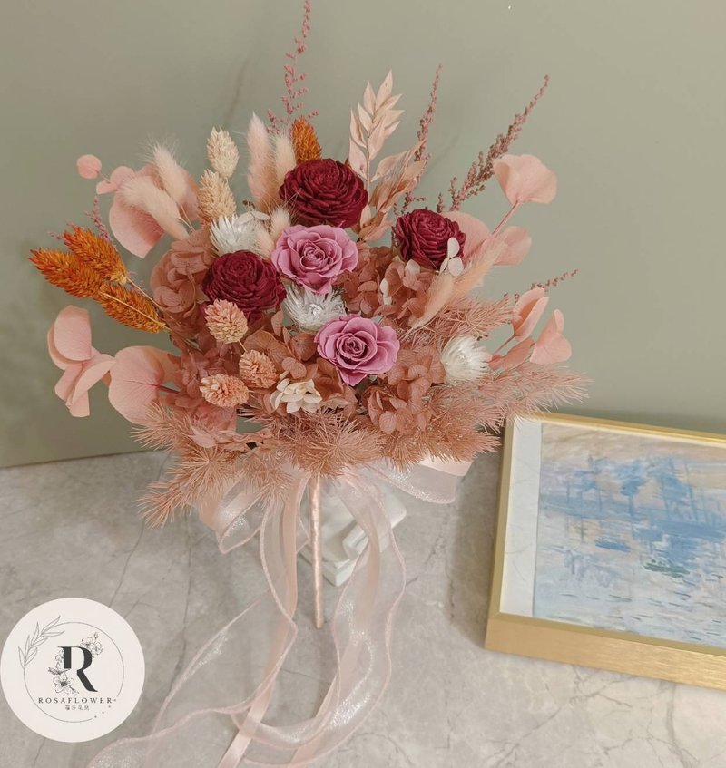 萝莎花儿 酒红干燥玫瑰粉 永生捧花 - 干燥花/捧花 - 植物．花 