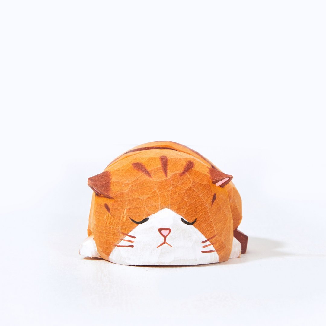 Numi 睡着了的小猫咪木雕 - 摆饰 - 木头 橘色