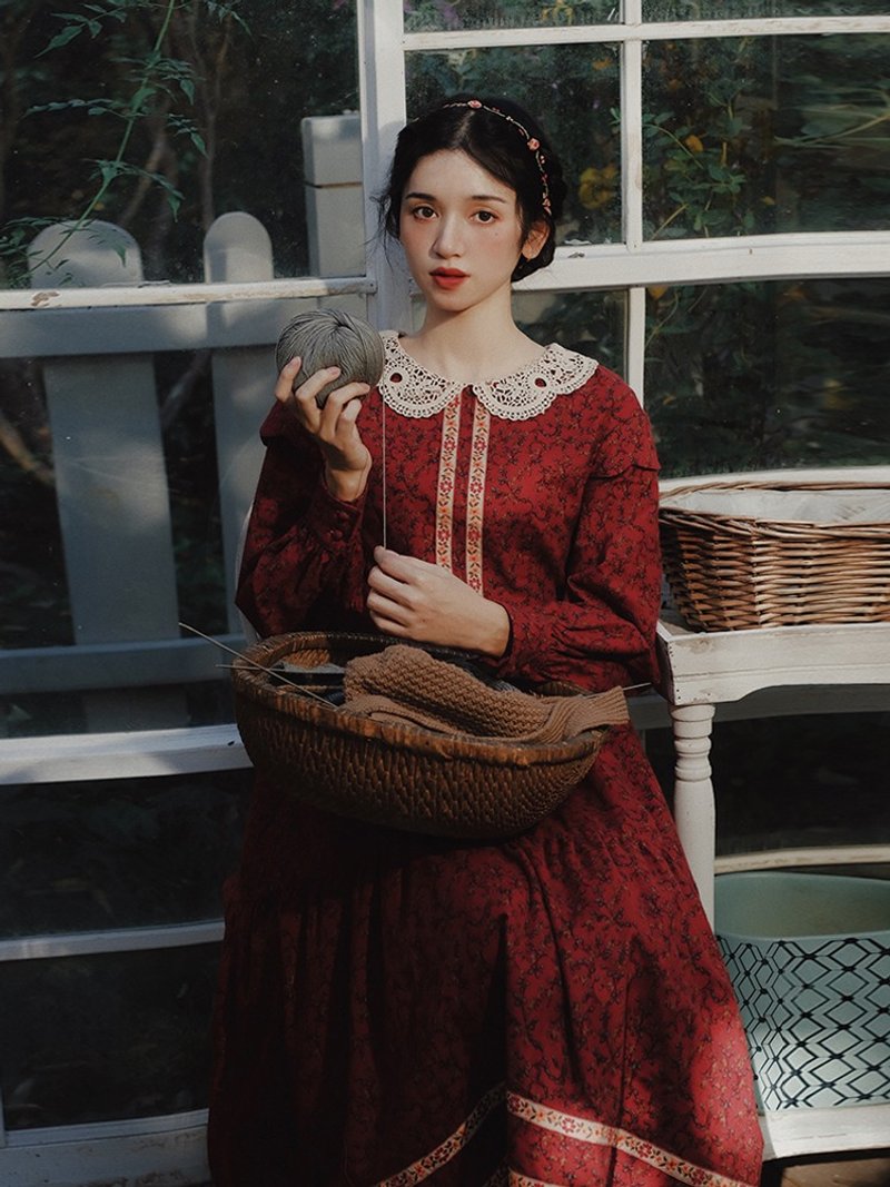 糖衣 / 森系田园风宫廷连身裙 - 洋装/连衣裙 - 其他材质 红色