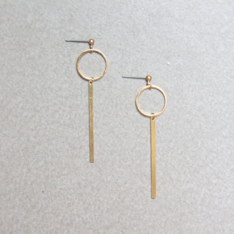 几何金色黄铜魔法棒耳环／不锈钢、纯黄铜／永久保色 - 耳环/耳夹 - 其他金属 金色