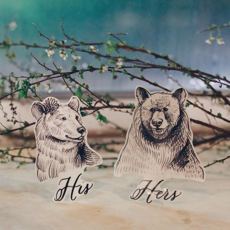 cottontatt his & hers 熊 手绘/手写书法 情侣 纹身贴纸套装 - 纹身贴 - 其他材质 黑色