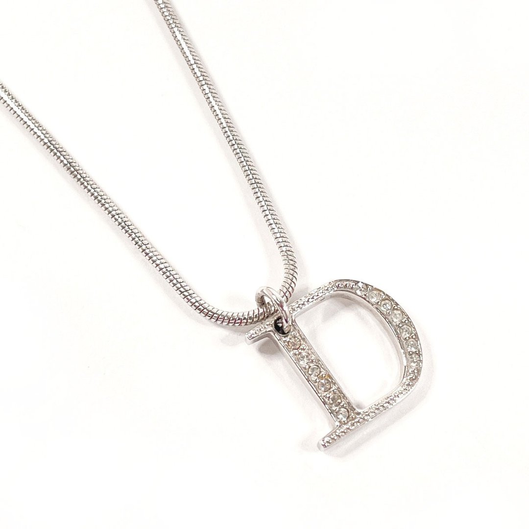 【日本空运直送．二手美品】Christian Dior 克丽丝汀·迪奥 项链 D Logo 金属/莱茵石 银色 古董饰品 - 项链 - 贵金属 银色