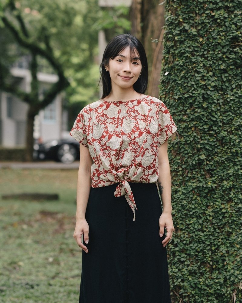 印度盖染工艺亲肤纯棉 打结上衣 － 牡丹花红 - 女装上衣 - 棉．麻 多色